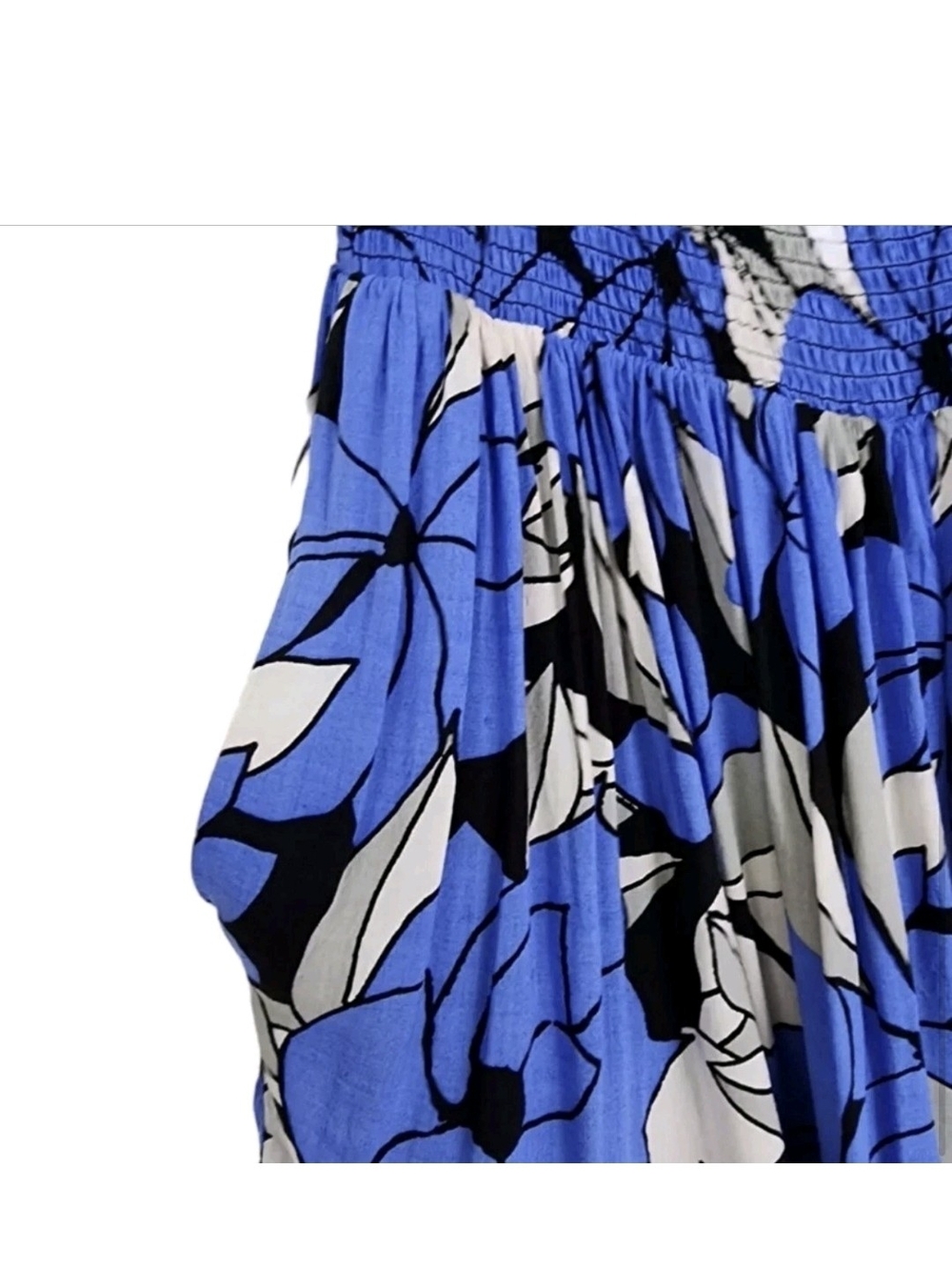 Free People Louise Smocked Dress Blue Tropical Print Women's - Picture 3 of 9